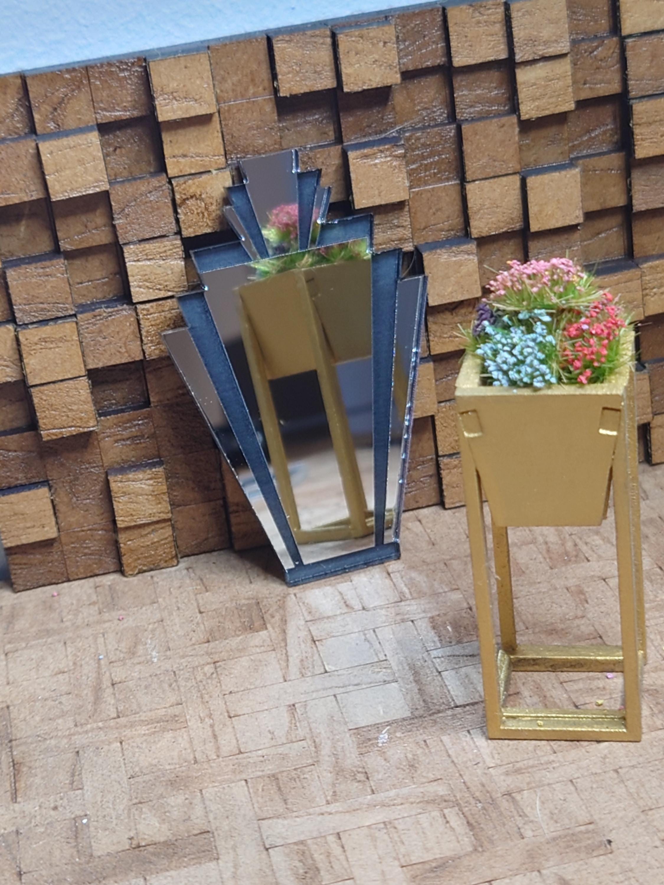 Art Deco Fan Mirror: 1/12 Scale Dollhouse Painted Mirror