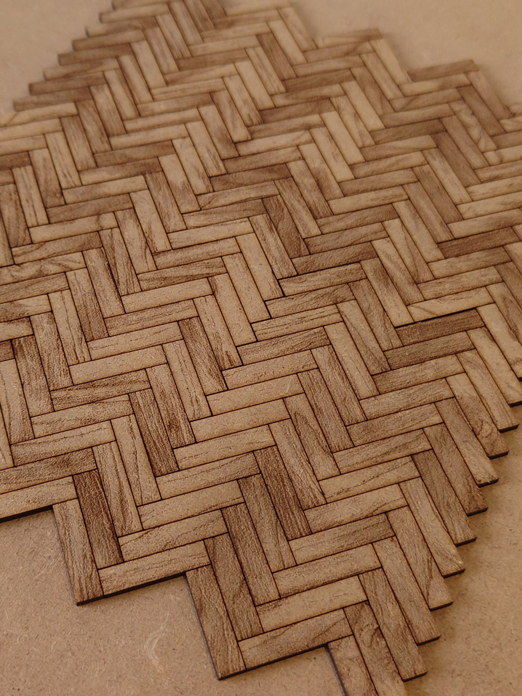 dolls house parquet wooden flooring herringbone tiles kit 1/12th scale