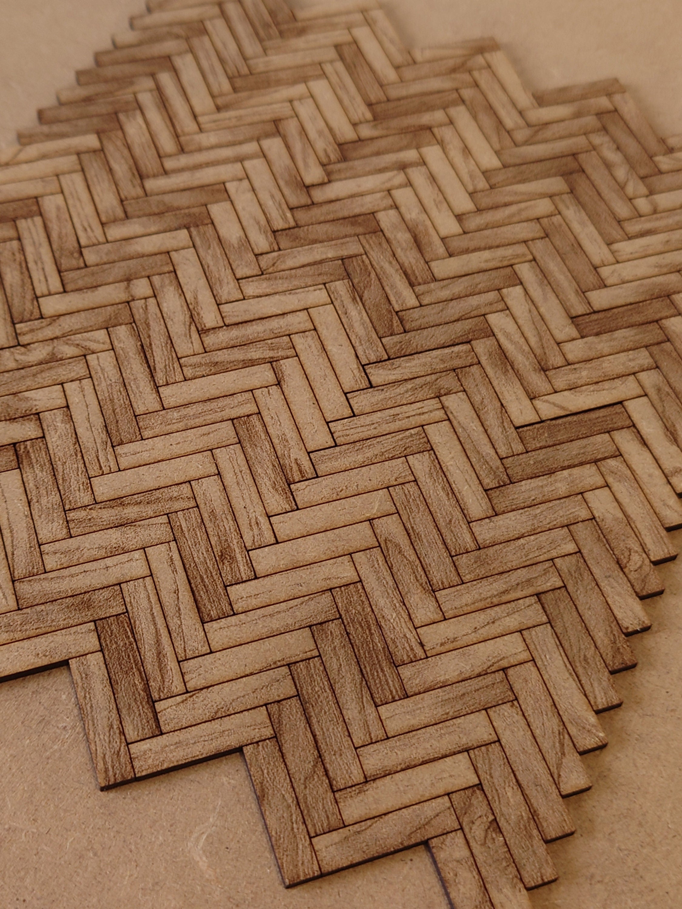 dolls house parquet wooden flooring herringbone tiles kit 1/12th scale