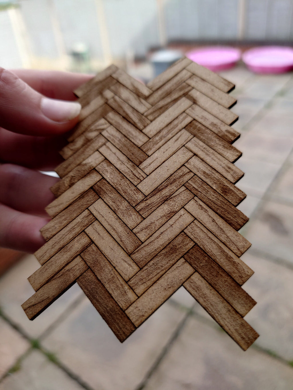 dolls house parquet wooden flooring herringbone tiles kit 1/12th scale