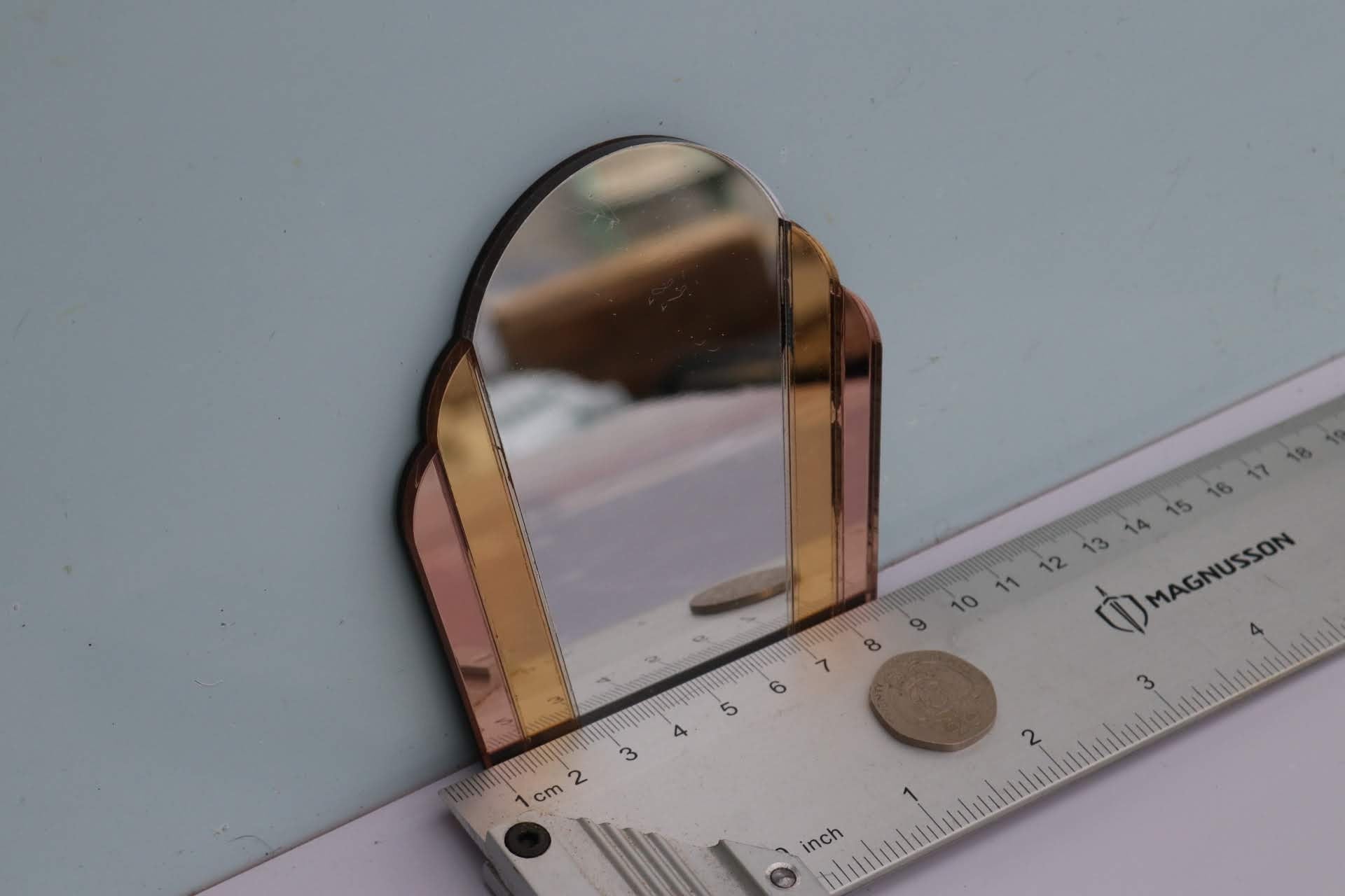 1/6 1:6 doll house art deco 1930's tinted Italian curved fan mirror