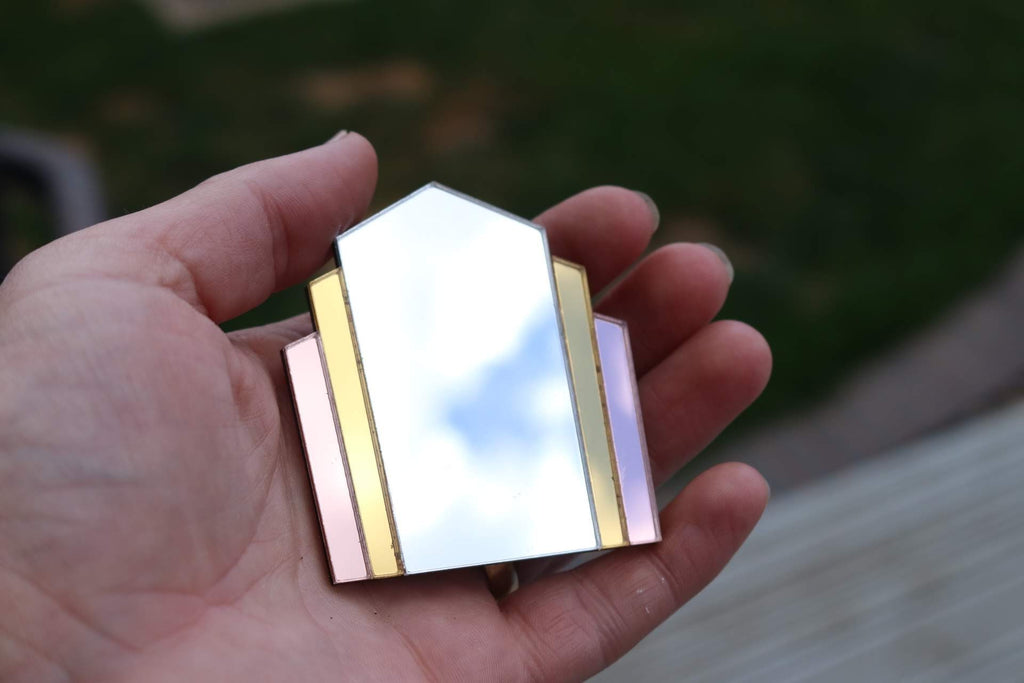Art Deco Dollhouse Mirror: 1/12 Scale Tinted Fan Mirror