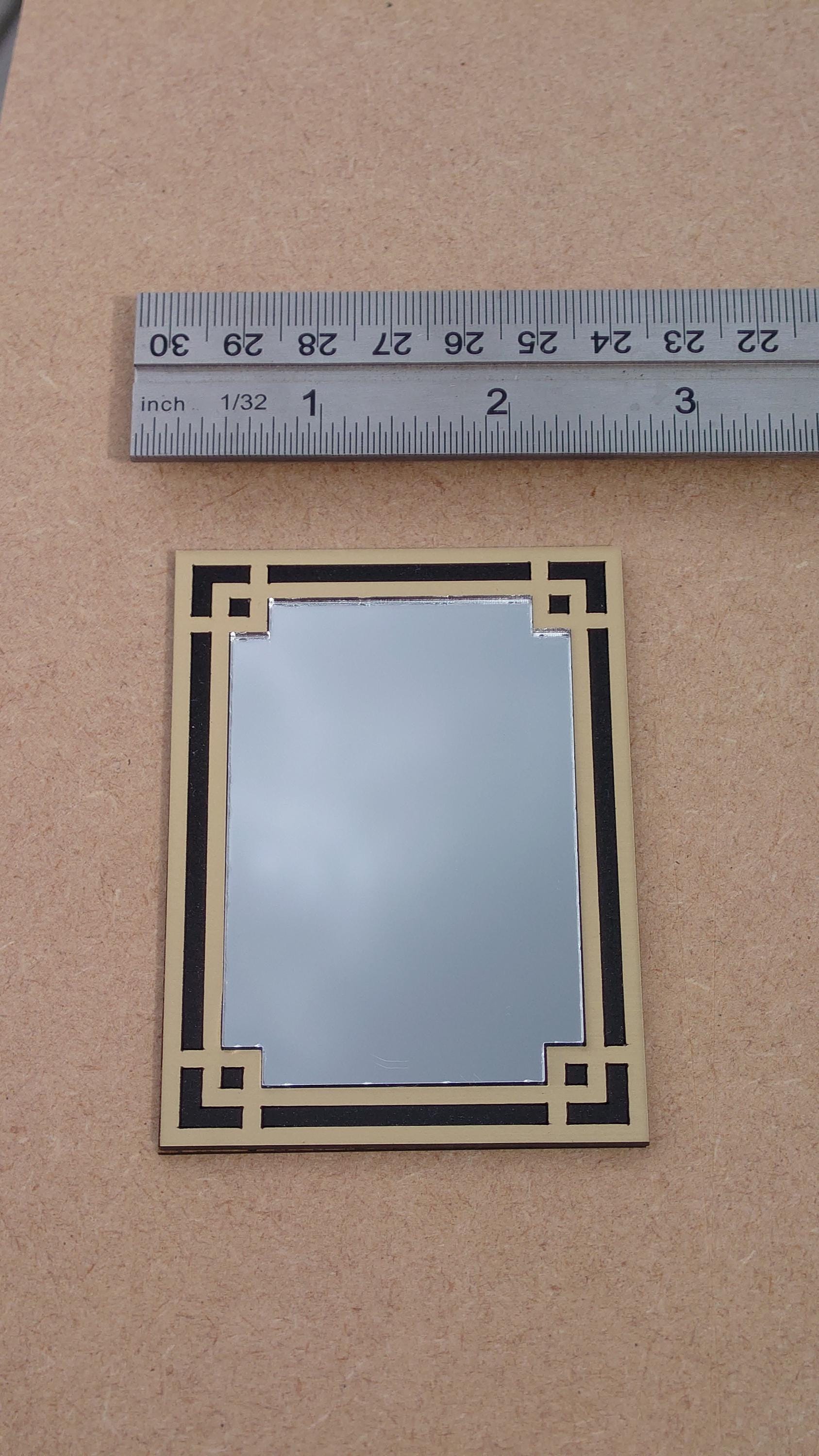 Art Deco Dollhouse Mirror, 1:12 Scale, Brushed Gold & Black Frame