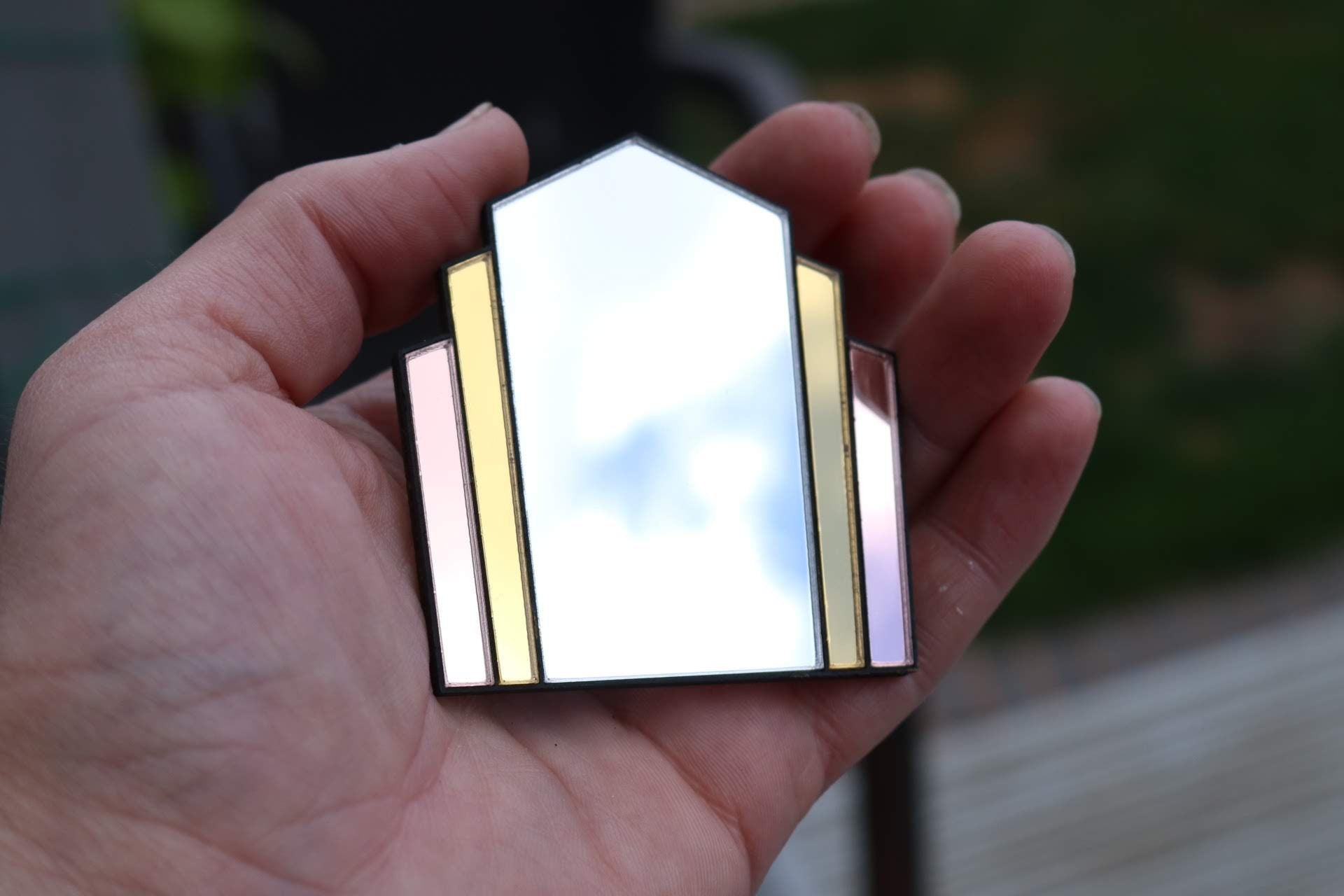 Art Deco Dollhouse Mirror: 1/12 Scale Tinted Fan Mirror with black border