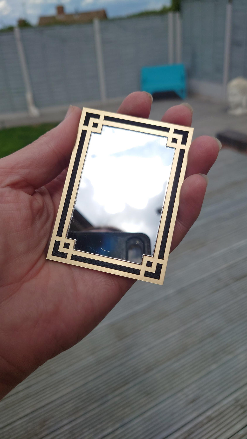 Art Deco Dollhouse Mirror, 1:12 Scale, Brushed Gold & Black Frame