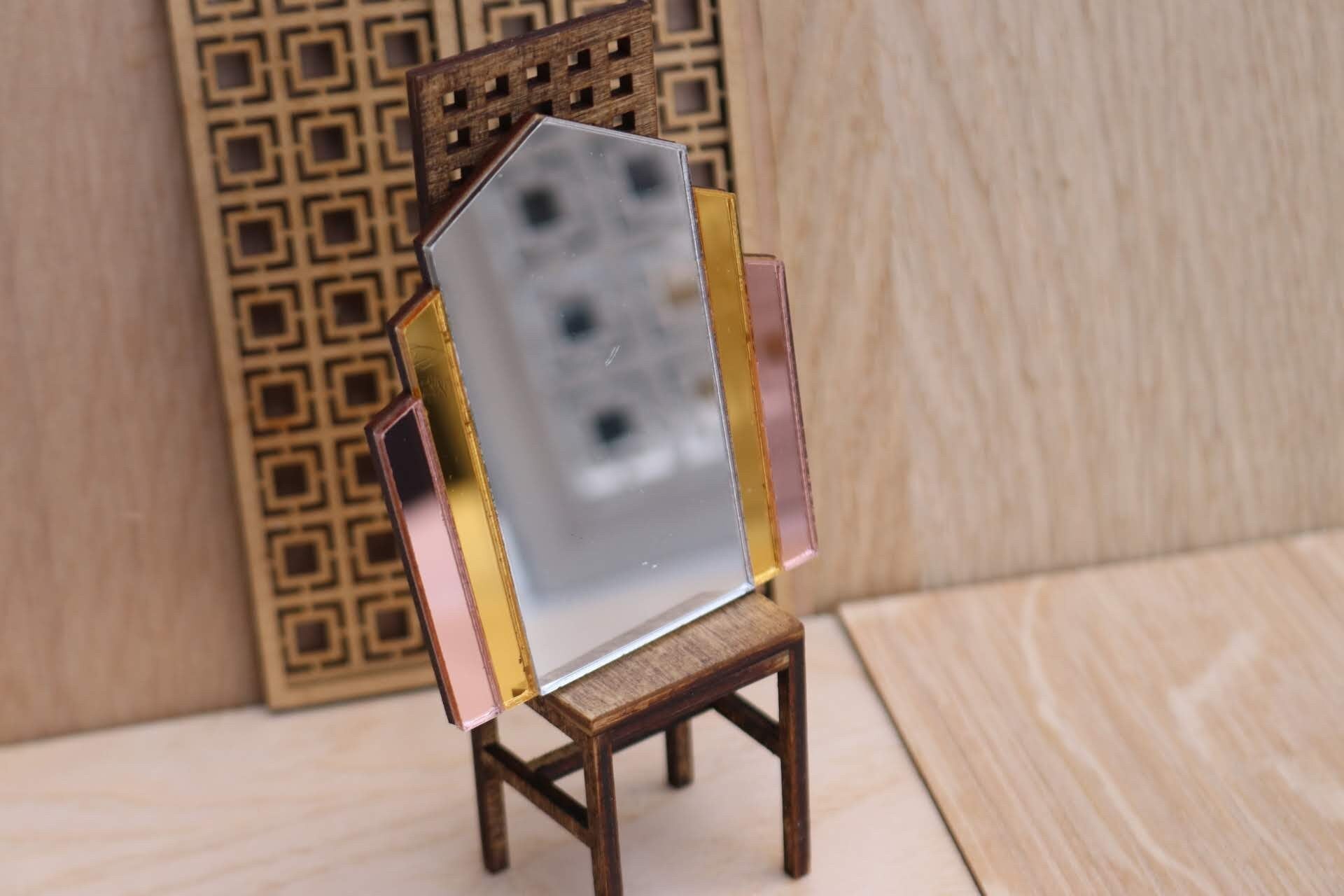Art Deco Dollhouse Mirror: 1/12 Scale Tinted Fan Mirror