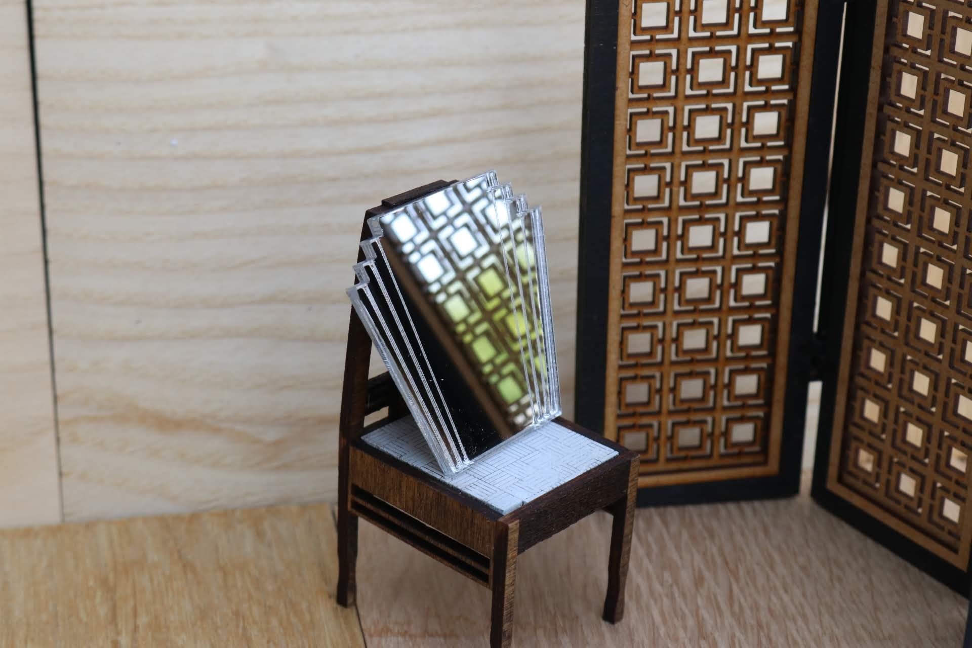 Art Deco Fan Mirror: 1/12 Scale Dollhouse Miniature