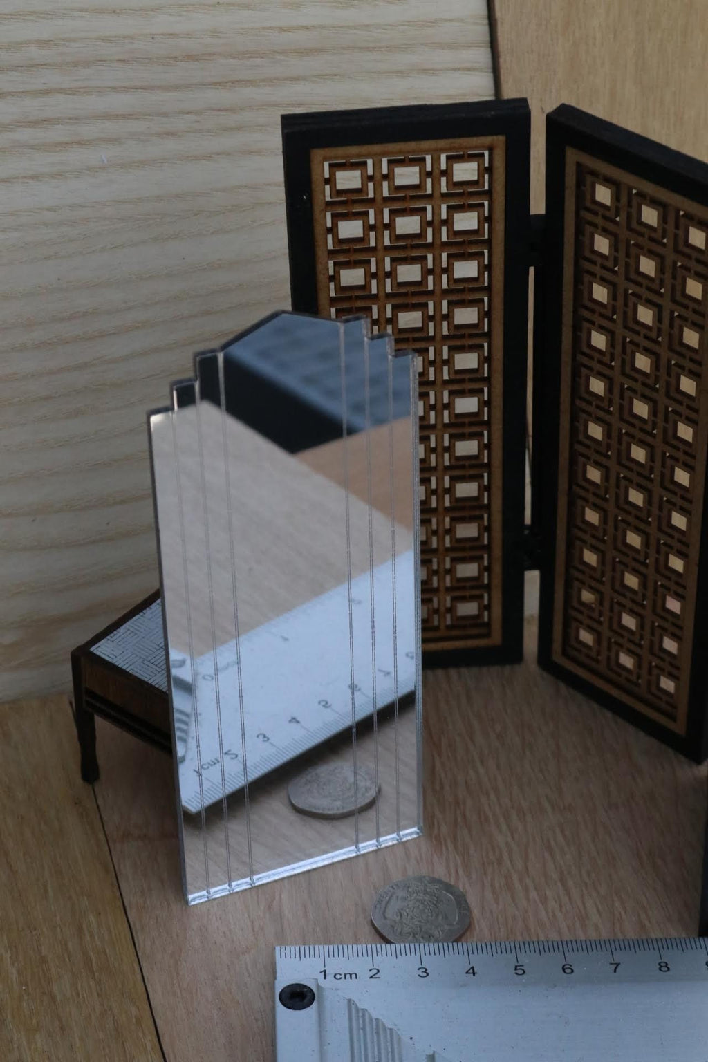 Art Deco Dollhouse Mirror: 1/12 Scale Tall Fan Mirror