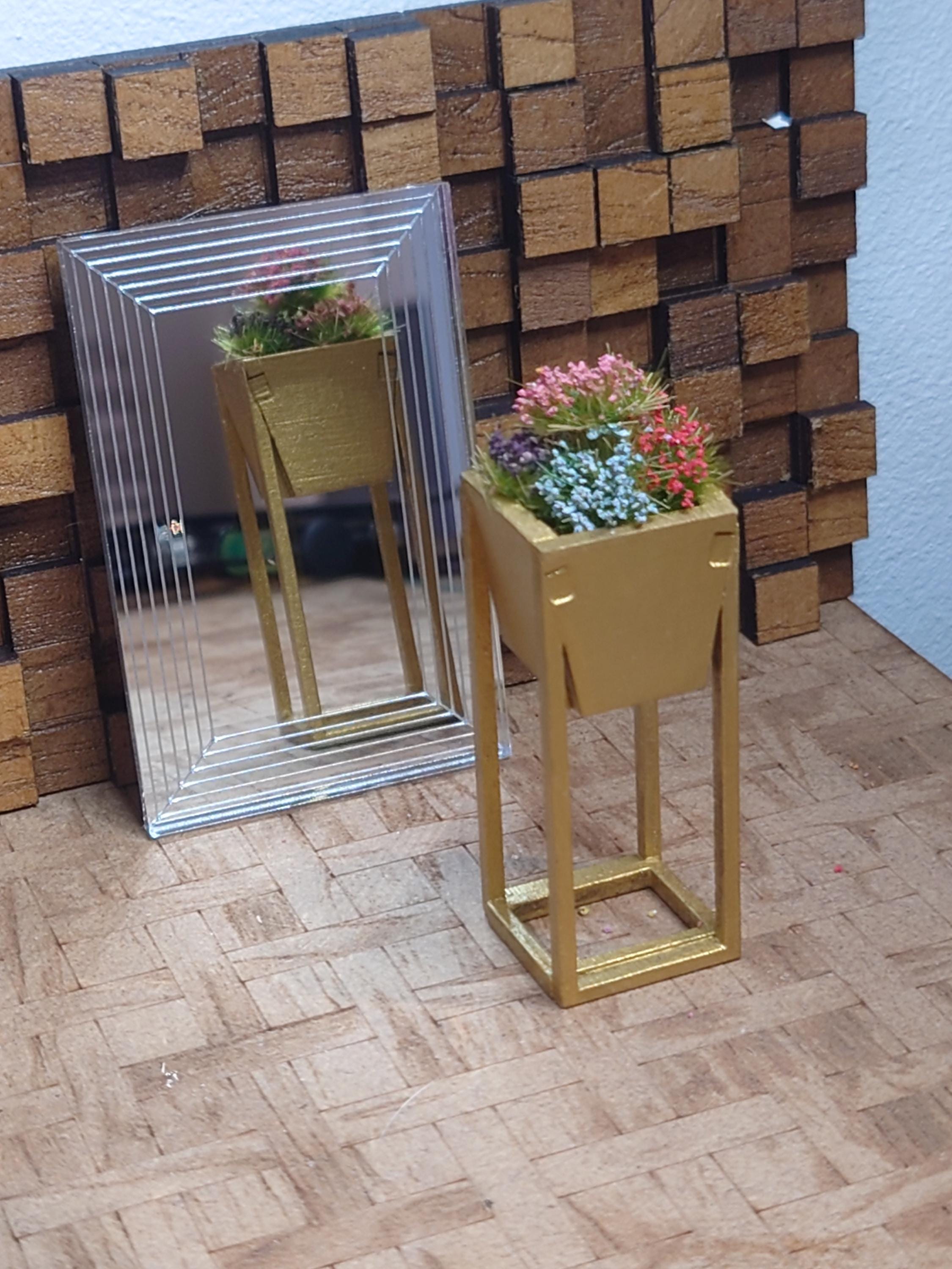 Art Deco Dollhouse Mirror: 1/12 Scale Rectangular Etched Mirror (43x66mm)