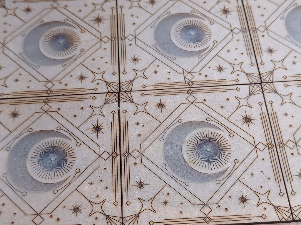 Art Deco Celestial Moon Tiles: 1/6 Scale Miniature Dollhouse (Pack of 6)