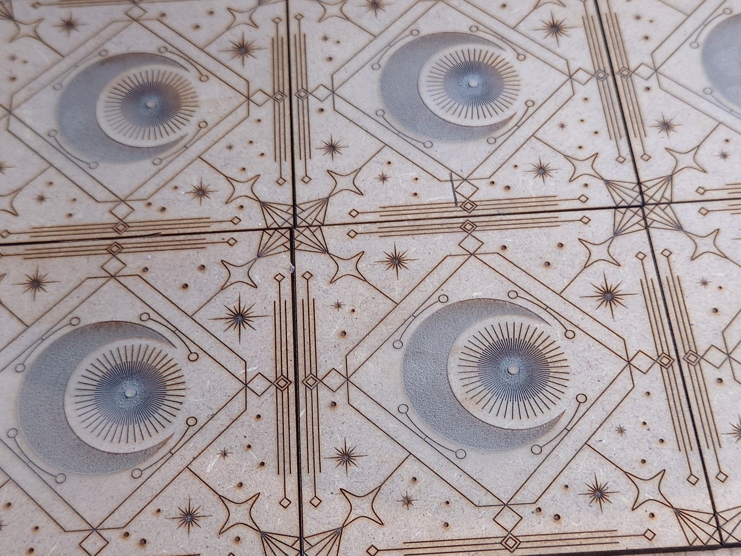 Art Deco Celestial Moon Tiles: 1/6 Scale Miniature Dollhouse (Pack of 6)