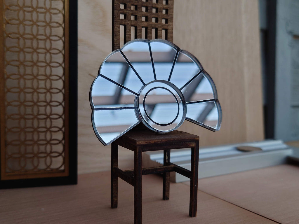 1:12 Dollhouse Art Deco Sunburst Mirror with Black Detailing