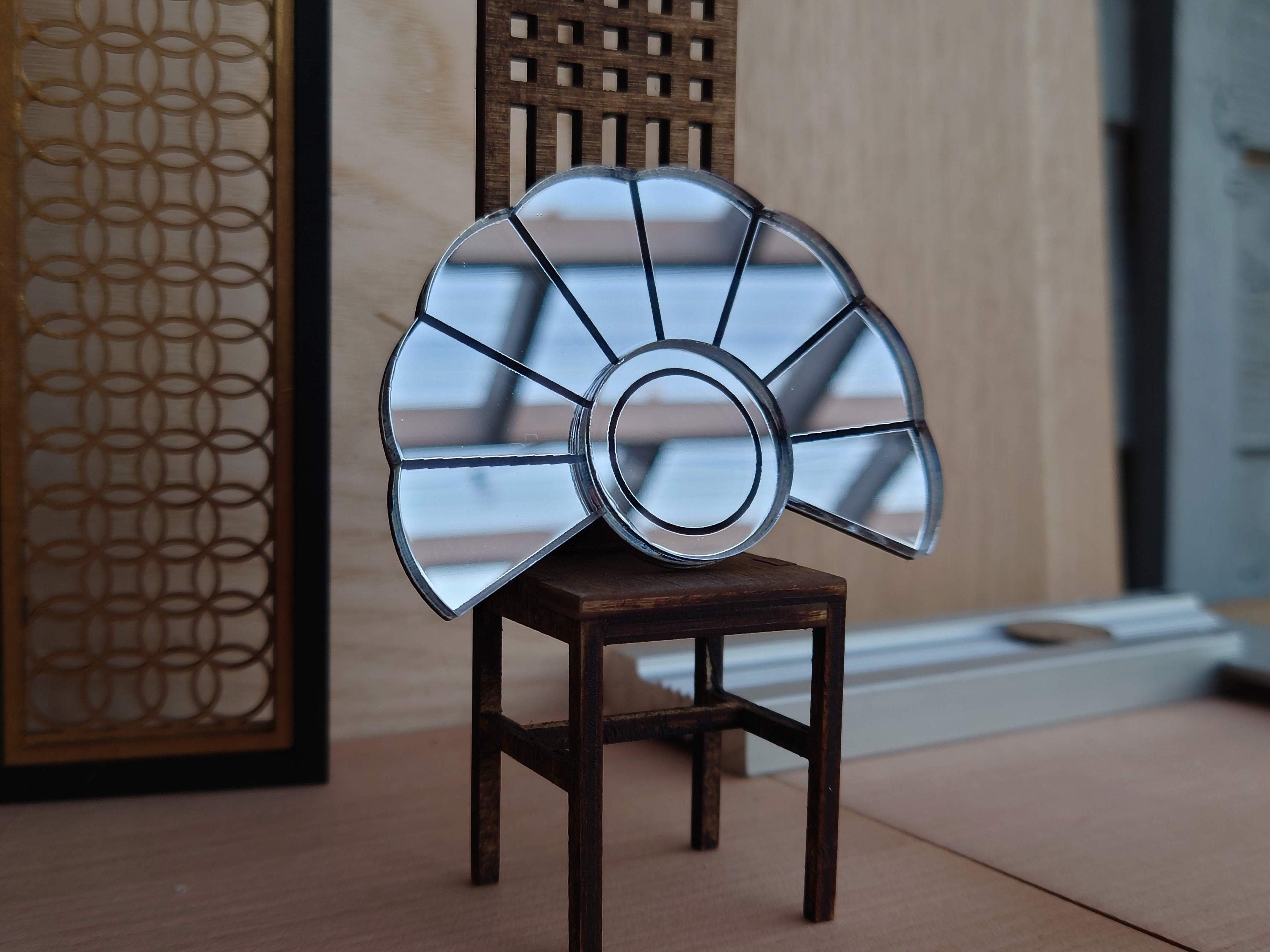 1:12 Dollhouse Art Deco Sunburst Mirror with Black Detailing