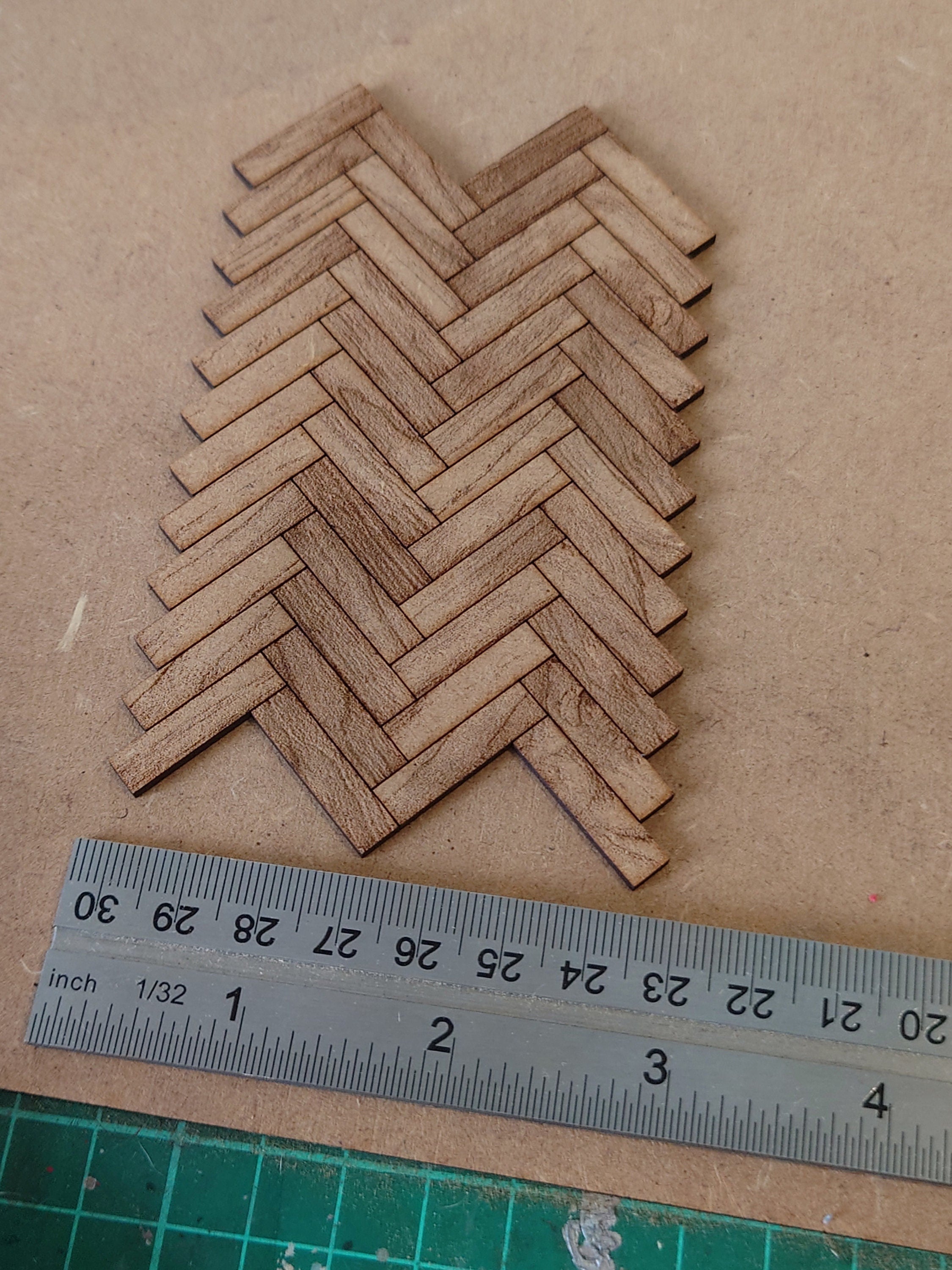 dolls house parquet wooden flooring herringbone tiles kit 1/12th scale