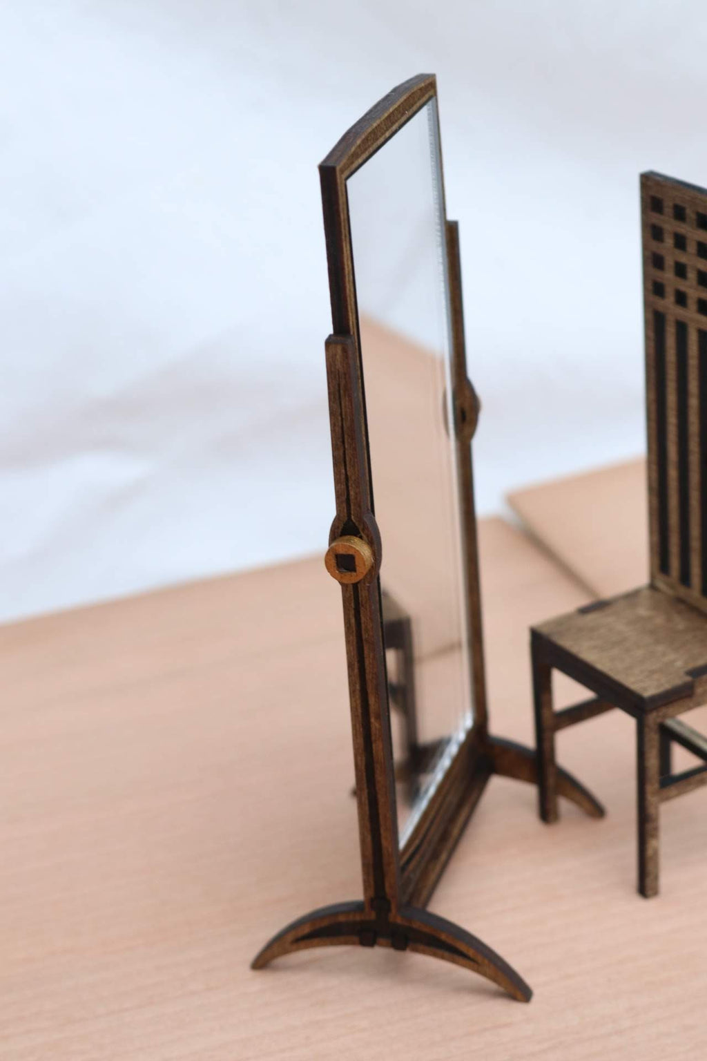 Dollhouse Cheval Mirror 1:12 Scale - Unpainted Birch Dressing Mirror Kit