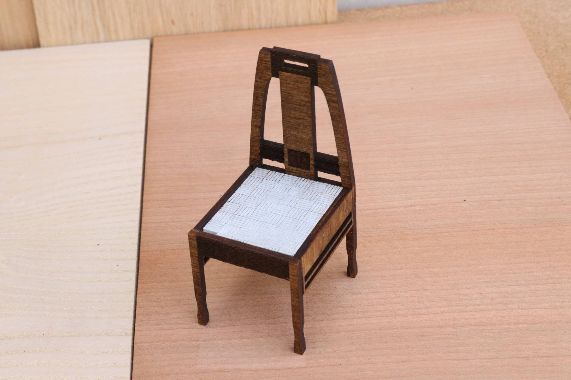 1:12 Scale Dollhouse Chair Kit, Peter Behrens Style Arts & Crafts