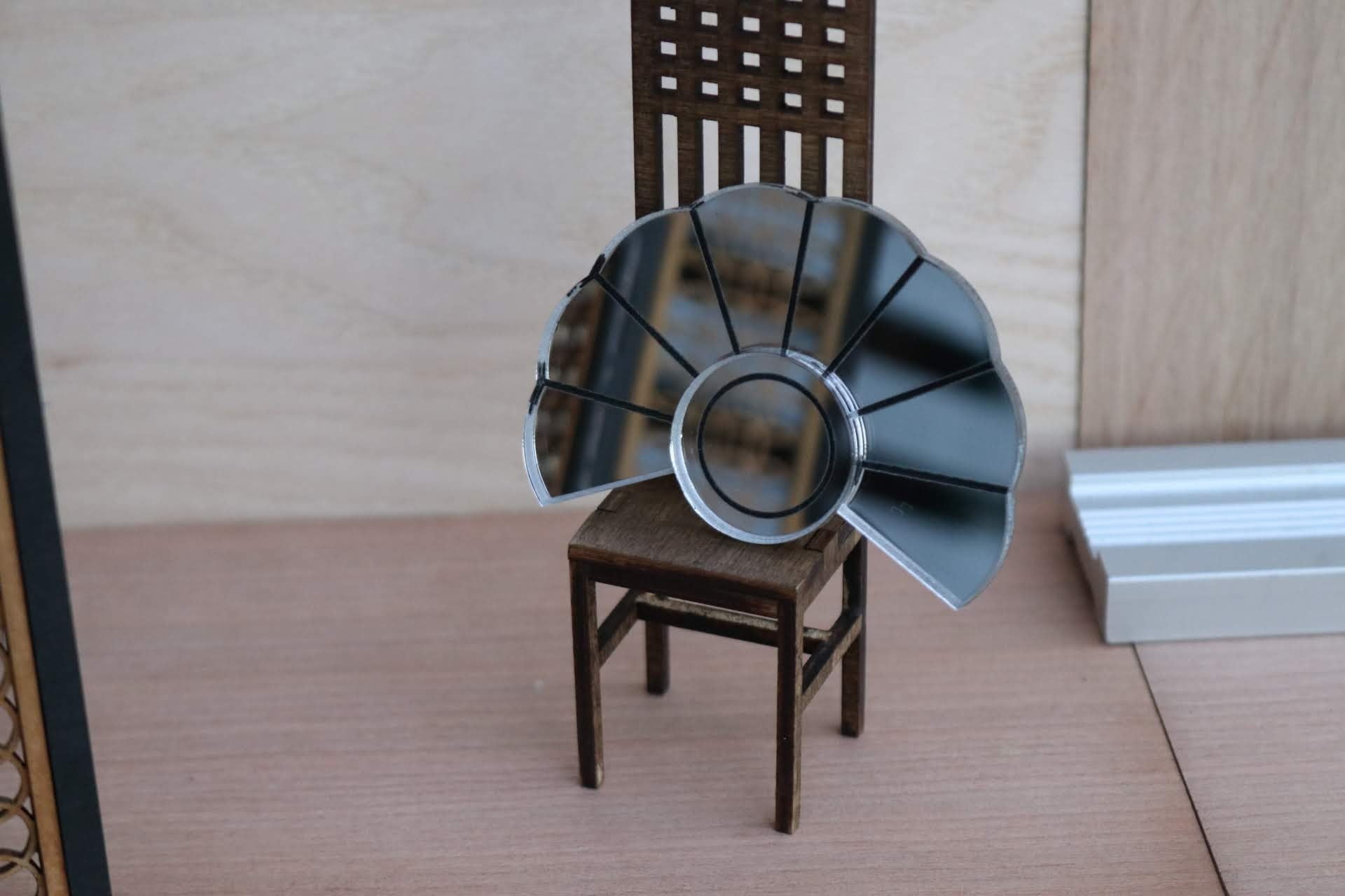 1:12 Dollhouse Art Deco Sunburst Mirror with Black Detailing