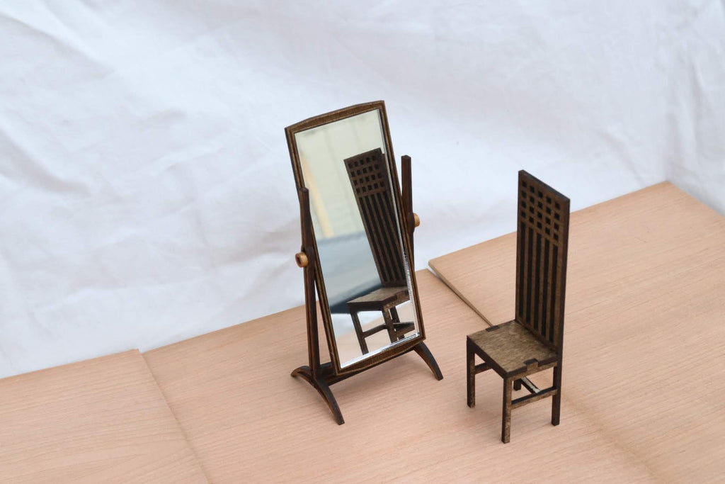 Dollhouse Cheval Mirror 1:12 Scale - Unpainted Birch Dressing Mirror Kit