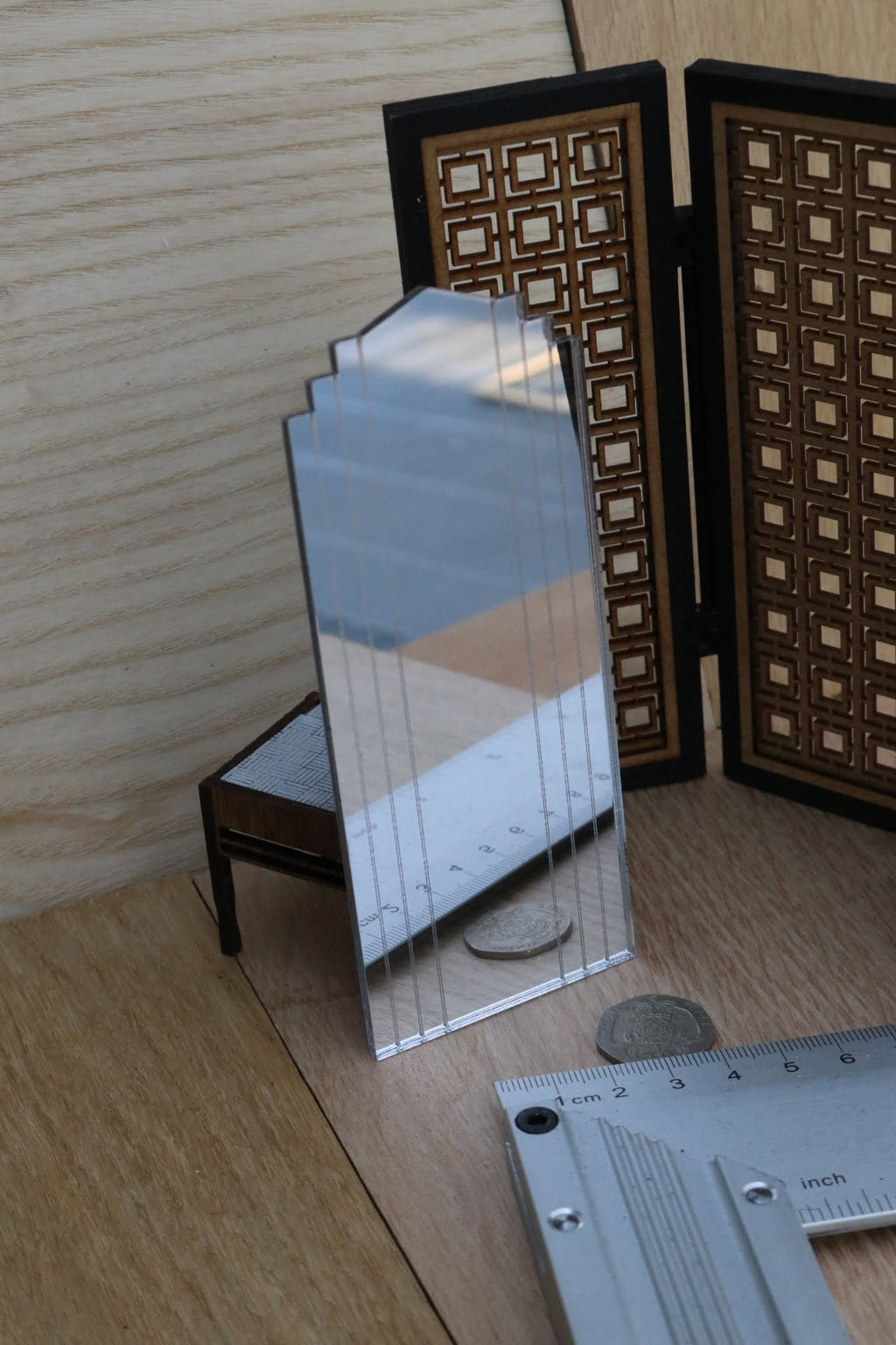 Art Deco Dollhouse Mirror: 1/12 Scale Tall Fan Mirror