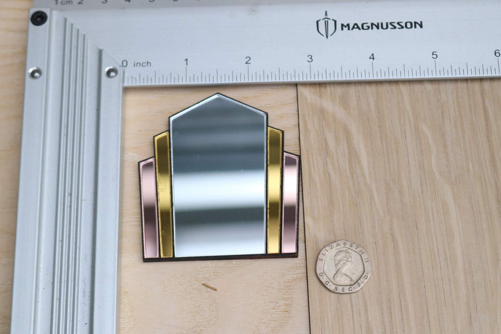 Art Deco Dollhouse Mirror: 1/12 Scale Tinted Fan Mirror with black border
