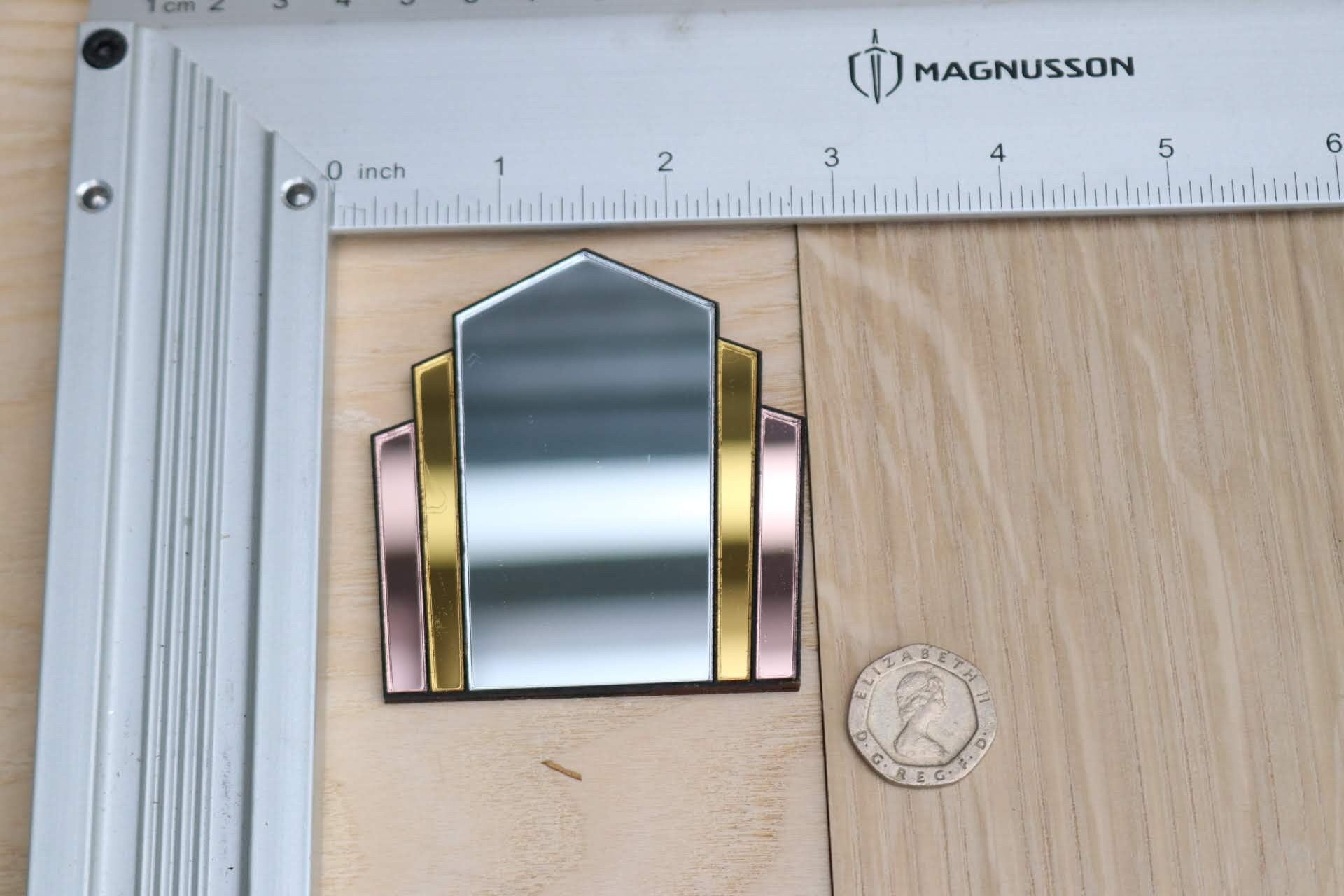 Art Deco Dollhouse Mirror: 1/12 Scale Tinted Fan Mirror with black border