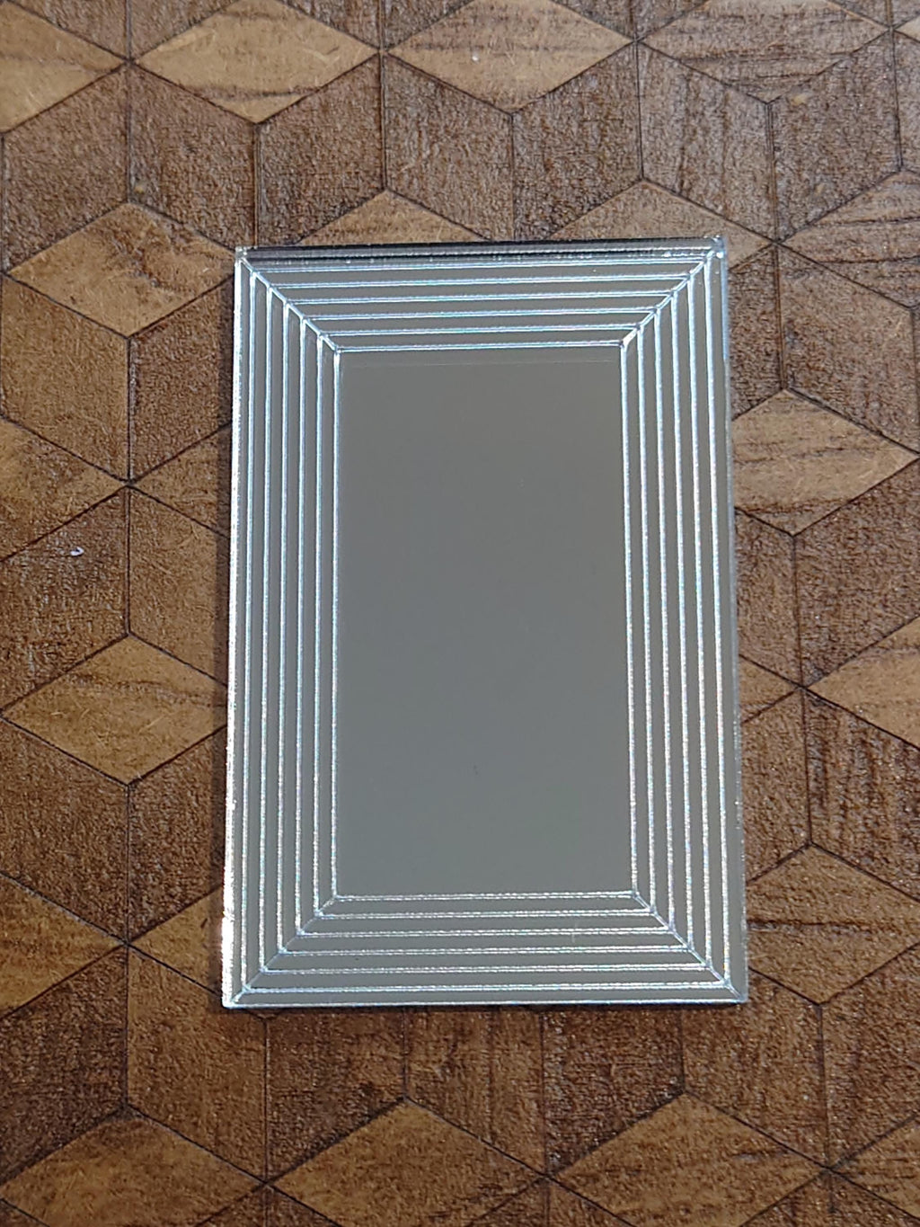 Art Deco Dollhouse Mirror: 1/12 Scale Rectangular Etched Mirror (43x66mm)