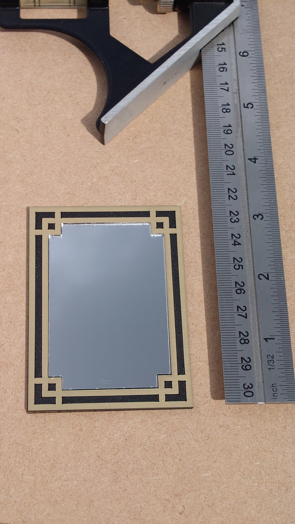 Art Deco Dollhouse Mirror, 1:12 Scale, Brushed Gold & Black Frame