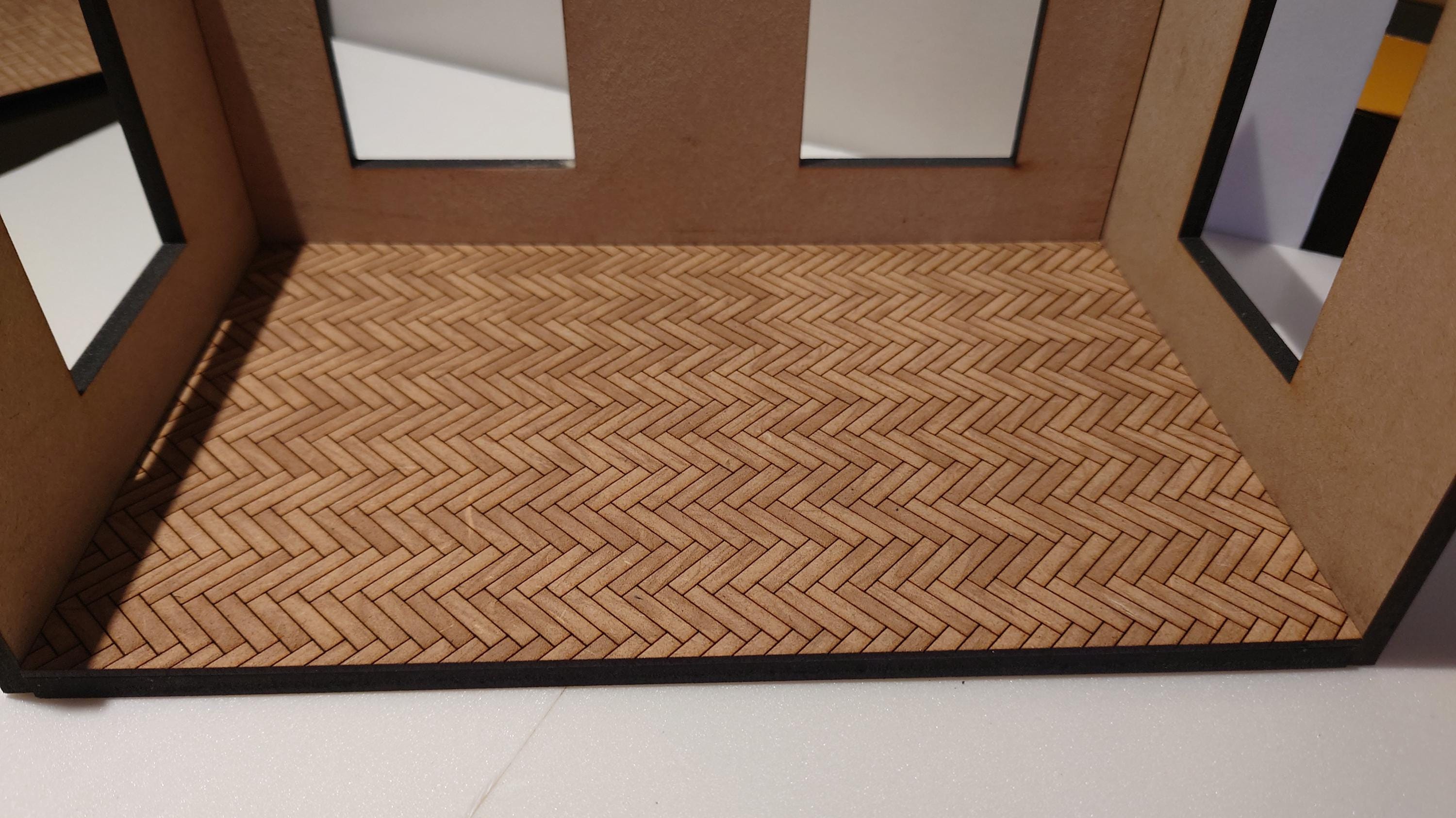 dolls house parquet wooden flooring herringbone custom sizes 1/16th scale